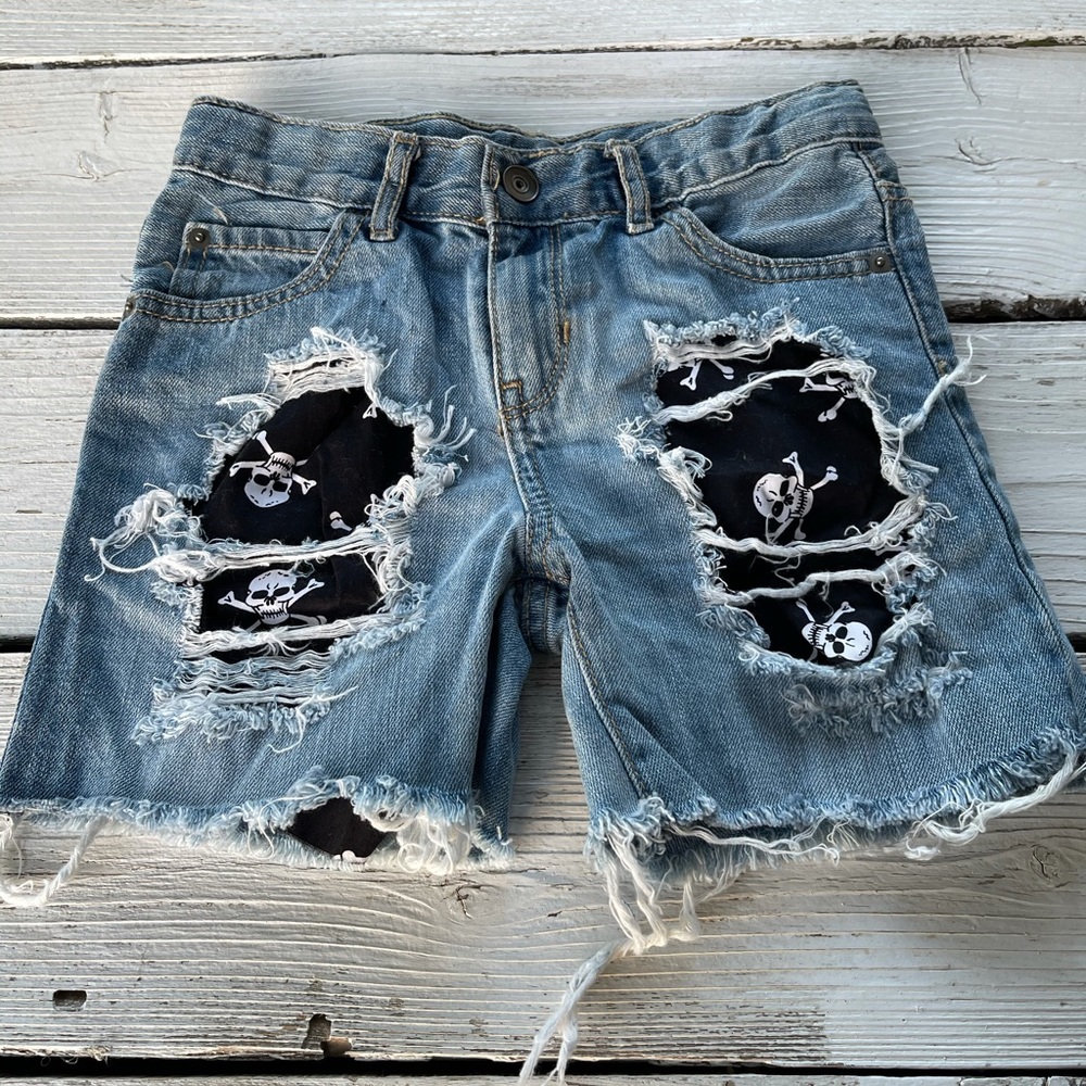 Boys distressed jean shorts skulls custom